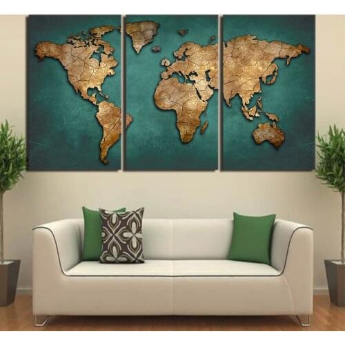 3pcs World Map Vintage Continent Posters Wall Art Pictures Canvas Home Decor Posters Paintings Living Room Bedroom Decoration