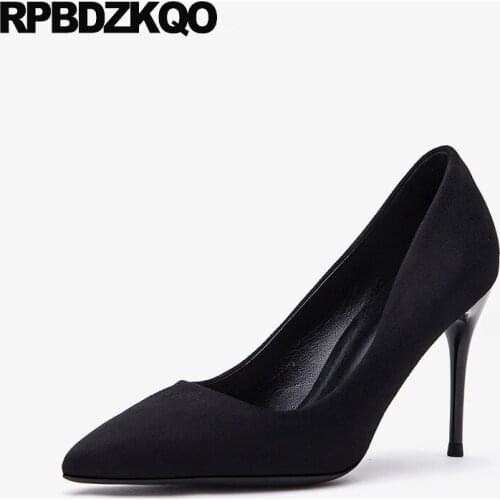 Size 33 nude work fashion stiletto 2019 black office pointed toe scarpin suede pumps thin high heels ladies 4 34 shoes designer