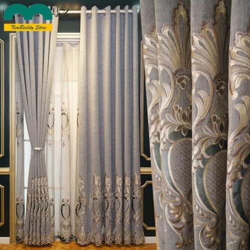 Chenille Luxury Curtains Blackout Hollow Embroidered Window Curtains for Living Dining Room Bedroom Curtain Custom Drapes