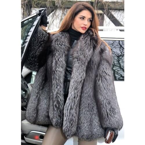 FURSARCAR 2020 Luxury Real Fur Coats For Women Whole Skin Thick Warm Full Winter Natural Fur O-Neck Silver Long Real Fur Jacekt
