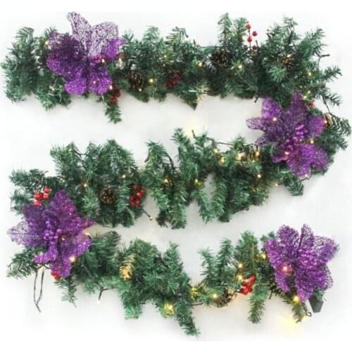 69HC 2.7m 9ft Christmas LED Rattan Garland Red Berries Flower Decorative Green Artificial Xmas Tree Vine Light Home Decoration