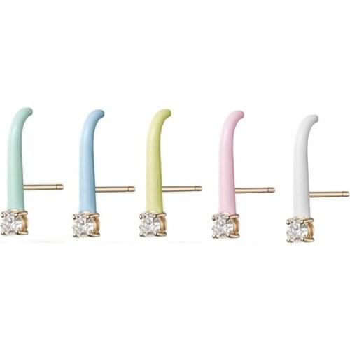 Single 5A CZ Geometric Curved Bar Stud Earring Colorful Pastel Enamel Summer Hot Jewelry