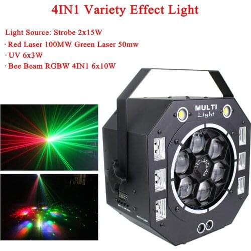 LED Disco Light 120W Beam Strobe Laser UV 4IN1 Variety Effect Light Sound Actived DMX512 Party DJ Stage Wedding Christmas Lamp