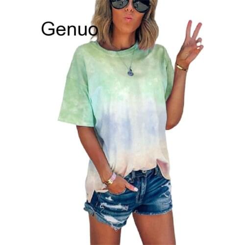 Loose Casual Women Gradient Color Print Tshirt Short Sleeve Summer 2020 New Fashion Tie-dye Print Short T-Shirts Plus Size Shirt