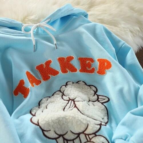 Original Design Cute Sheep Embroidery Hoodies Kawaii Teens Girls Long Sleeve Tops 2021 Autumn New Harajuku Couples Hip Hop Goth