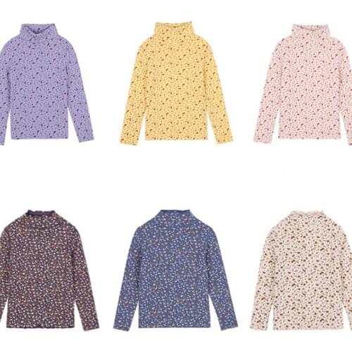 DFXD Children Girl Long Sleeve T-shirt Autumn Winter Floral Print Turtleneck Bottoming Shirt Kids Clothes 2-7Yrs Baby Girl Tops