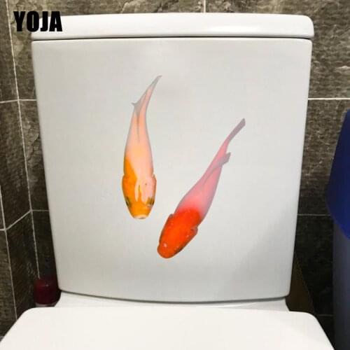 YOJA 15.4*21.4CM Two Playful Fish WC Toilet Sticker Living Room Home Wall Decor Decal T3-0986