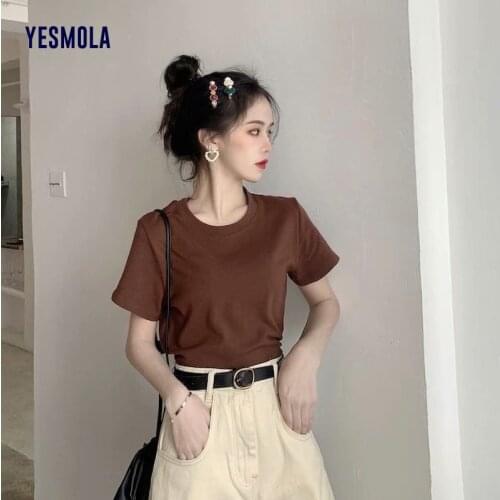 Women T-shirts Summer Fashion Woman Polyester Tops Tees Casual Short Sleeve O-neck Tshirt Solid Color T Shirts