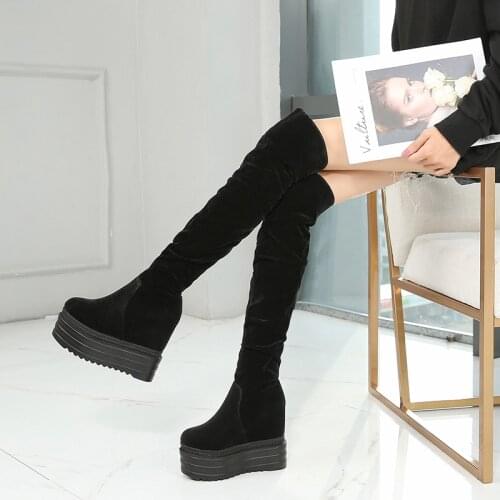 13 cm Knee High Boots Women Autumn Wedges High Heel Platform Thigh High Boots