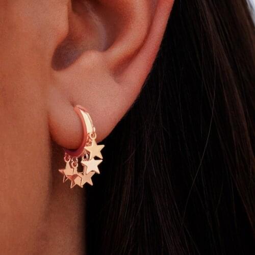 Trendy Womens Hoop Earrings Rose Gold Color Stainless Steel Stars Ins Tassel Earrings Female Statement Jewelry Gifts 2020