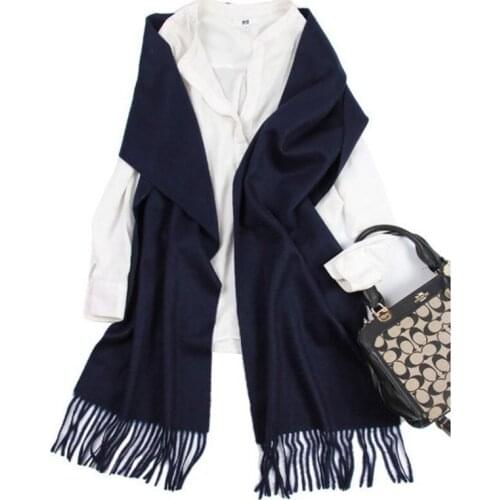 Autumn Winter Cashmere Scarf Women New 2018 Dark Blue Thick Cashmere Scarf With Fringe Elegant High Quality Free Shipping