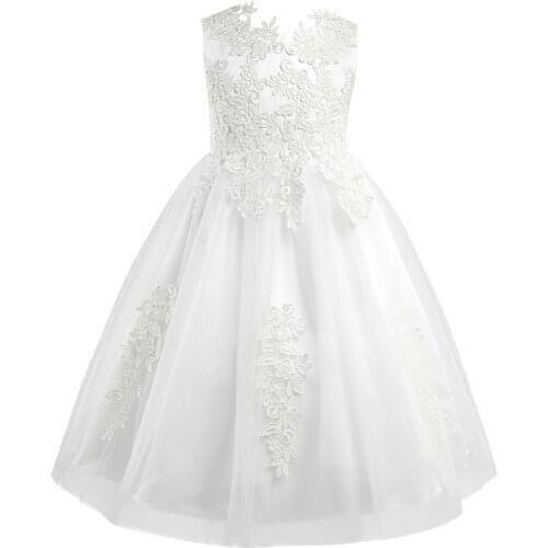 3-14Y Kids Girls Casual Dresses Sleeveless Lace Flower Girl Dress Princess Pageant Wedding Bridesmaid Birthday Party Dress