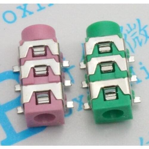 100pcs PJ-313D SMD headphone jack 3.5 headphone housing 6-pin SMD red / green Audio seat