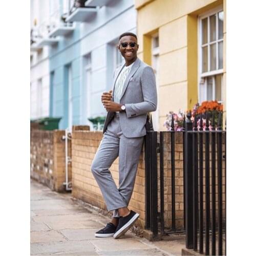 2 Pieces Light Gray Suit Latest Coat Pants Designs Tuxedo Lapel Party Dress Groom Suit Men Suit For Wedding (Jacket+Pants)