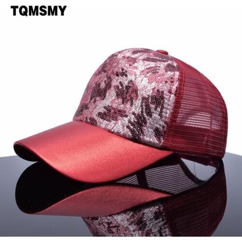 2017 Fashion brand snapback cap women sequins hats girls trucker cap Shiny mesh bone Summer baseball caps for women gorras