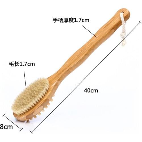 40cm Bamboo Natural Bristle Long Handle Spa Dry Skin Body Care Product Massage Tool