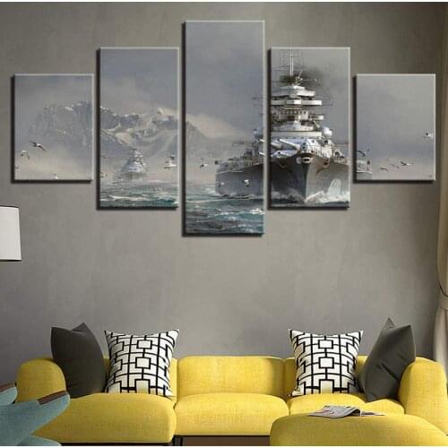 5 Piece Wall Art Canvas Painting Battleships Seagull Seascape Poster Nordic For Decoration Home Bedroom Modular Picture