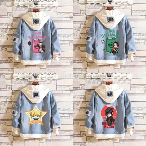 Anime Demon Slayer: Kimetsu no Yaiba Denim Hoodie Jacket Cosplay Sweatshirt Cartoon Jeans Hooded Coat C75M190