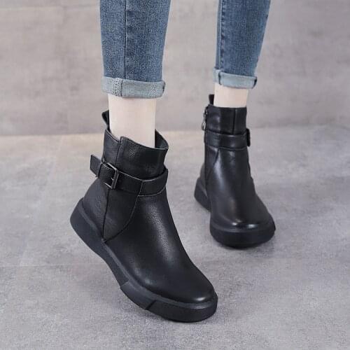 Martin Boots Womens Autumn and Winter 2021 New Flat Leather Ankle Boots British Style First Layer Leather Warm Boots Tide