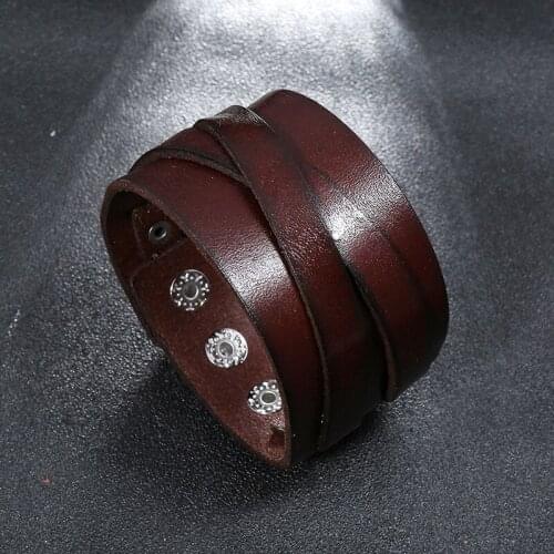4.2cm Wide Leather Bracelet Punk Men Jewelry Black Brown X Crossed Layer Cuff Bangle Diy Jewelry Gift Men Women