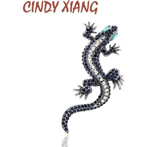 CINDY XIANG Rhinestone Lizard Brooch Dark blue Color Body Green Eye Gecko Brooches Fashion Jewelry Animal Style Vintage Pin Gift