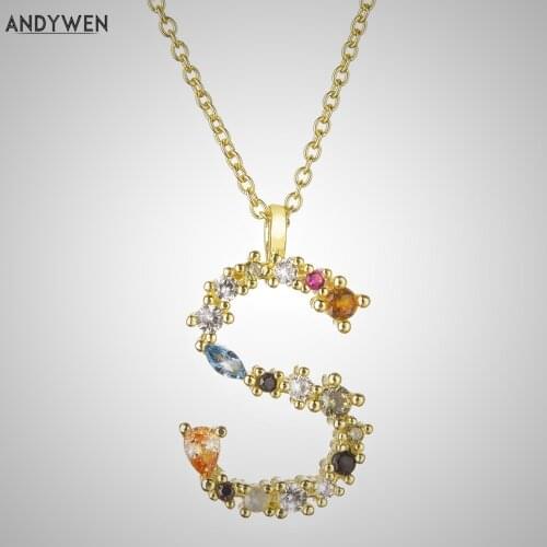 ANDYWEN 925 Sterling Silver Letter S Initial P L Pendant Long Chain Necklace Nightmare Before Christmas Lucky Crystal Jewelry