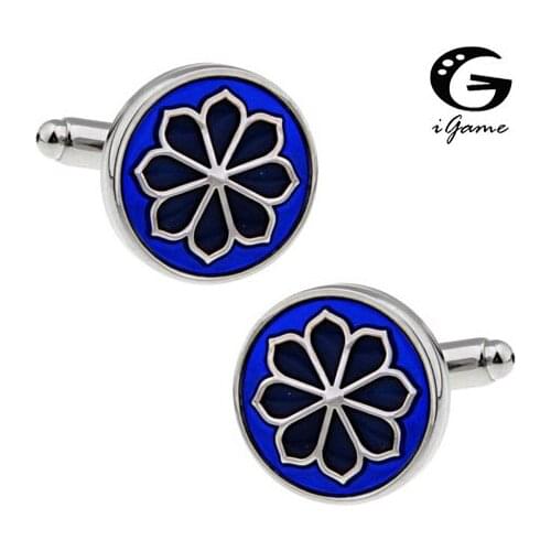 IGame Factory Supply Flower Cufflinks Blue Color Round Design Quality Copper Material Free Shipping