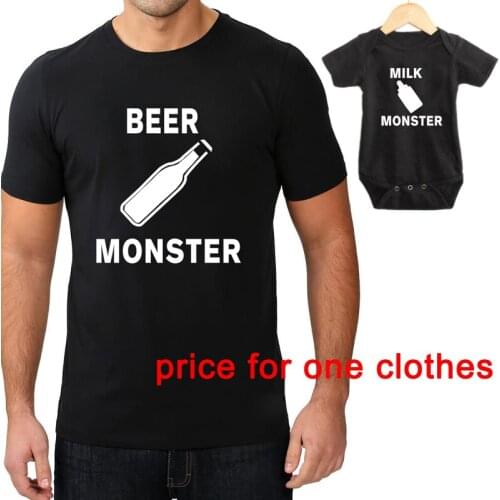 Beer Milk Funny Printed Matching Dad T-shirt Baby Bodysuit Gift for Fathers Day Family Clothes price for one clothes