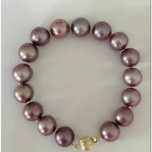Gorgeous11-12mm south sea round deep lavender pearl bracelet 7.5-8"