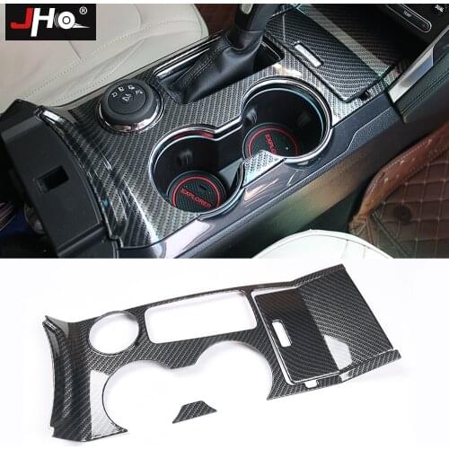 JHO ABS Carbon Grain Gear Shift Cup Holder Panel Overlay Cover Trim FOR Ford Explorer 2015-2019 2016 2017 2018 Car Accessories