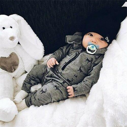 Newborn Infant Baby Boys Hooded Romper 2019 New Kids Long Sleeve Jumpsuit Cartoon Clothes Outfits One-Piece