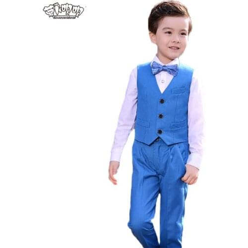 Flowers Boys Brand Formal Suit Wedding student Dress Gentleman Kids Waistcoat Shirt Pant Bowtie 4Pcs ceremony Costumes N73