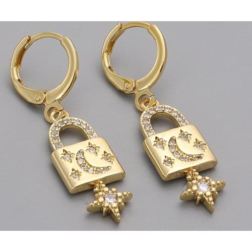 2021 Hot Fashion Key Lock Women Dangle Earrings Pave Cubic Zircon Dainty Drop Earrings For Women Jewelry Gift