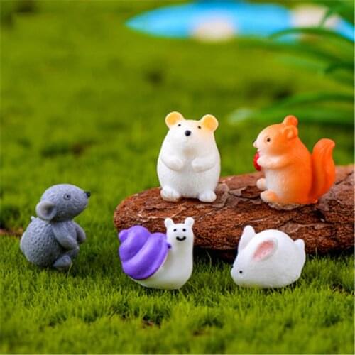ZOCDOU 6 Pieces Lovely Mouse Rabbit Snail Squirrel Small Statue Little Figurine Crafts Figure Ornament Miniatures Decoration