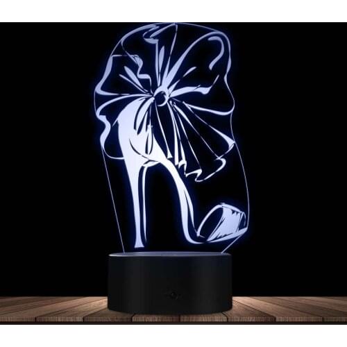Fashion High Heels Shoes Decorative 3D illusion Night Light Beautiful Heels Acrylic Calming Lamp Girl Room Decor Table Light