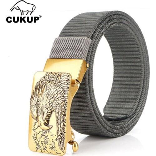 CUKUP Mens Quality Nylon Belts for Men Unique Design Eagle Head 3D Pattern Buckles Metal Belts 35mm Wide Accessories CBCK171