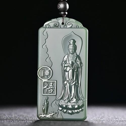 Natural authentic hetian green jade pendant black jade guanyin handcarved jadeite jade necklace pendants real jade jewelry