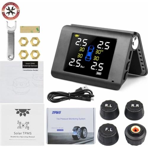 2021 Newest TPMS 90 Degree Folding Car Tire Pressure Alarm Monitor,Tire Pressure / Temperature Alarm with 4pcs Sensors