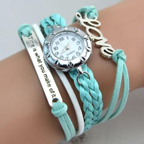 Wholesale Fashion Suede Fabric Wrap love time is what you make of it Laies Watch