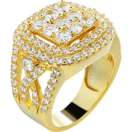 OTIYS925 14K Gold Plated Iced Out Ring Bling Ring Platform Ring CZ Hip Hop Jewelry for Men Wholesale