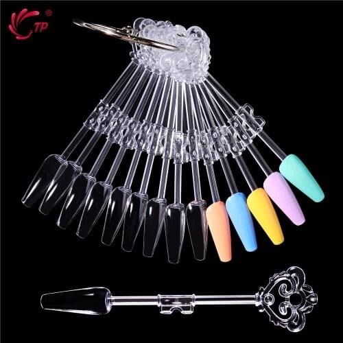 24 pcs Color Card False Nail Tips Fan Transparent White Fake Nail Tips Nail Art Practice Display Design Tools