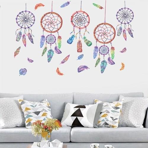 Romantic Dreamcatcher Wall Decals Feather Dream Catcher Wind Chimes Wall Stickers For Living Room Girl Bedroom Home Decoration