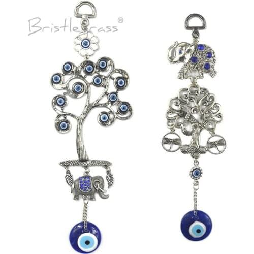 BRISTLEGRASS Turkish Blue Evil Eye Tree Elephant Wall Hanging Pendant Pendulum Amulet Lucky Charm Blessing Protection Gift Decor