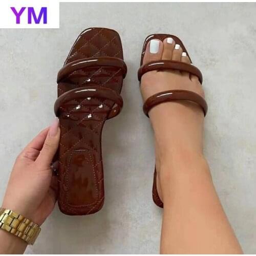 Summer PU Women Sandals 2021Outdoor Beach Flip-flop Sandals Solid Fashion Gladiator Sandals Women Flats Casual Ladies Shoes 43