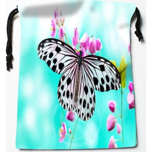 New Butterfly flowers printed storage bag 18*22cm Satin drawstring bags Compression Type Bags Customize your image gifts