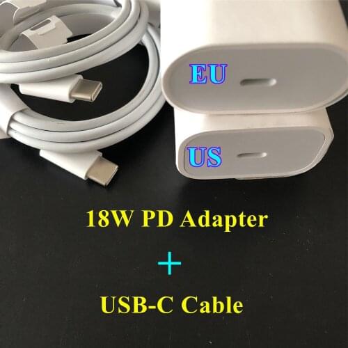 18W PD Fast Charger For Phone 12 mini 11 Pro XS Max EU US Plug Travel Adapter USB Type C Data Charging Cable Wall Home Charger