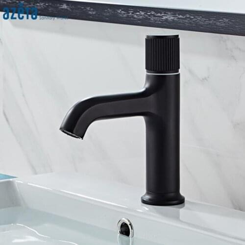Azeta Basin Faucet Black Brass Bathroom Basin Sink Mixer Deck Mounted Basin Mixer Tap Single Handle Water Tap Crane AT7106B