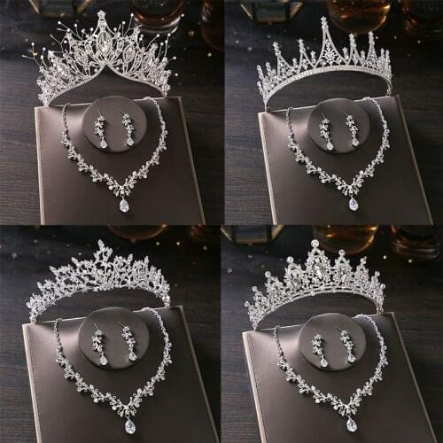 Bridal Jewelry Sets Bride Wedding Collection Set Wedding Accessories For Women Crown Tiara Necklace Earrings Indian Jewelry Set