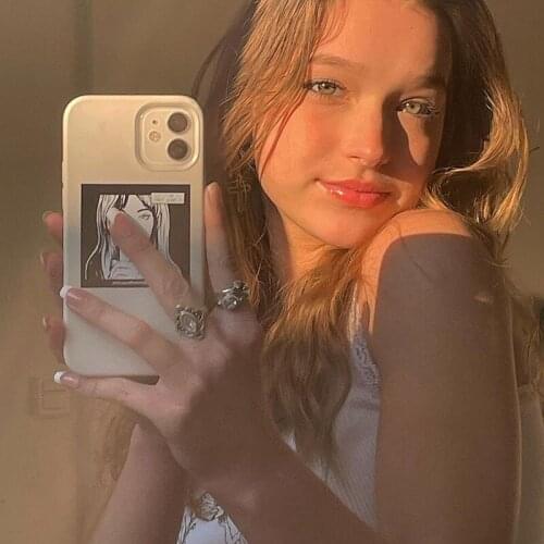 Cartoon Printed Lace Trim White Crop Top Fairy Grunge Summer Clothes for Women Cute Slim Fit Ribbed Tank Tops