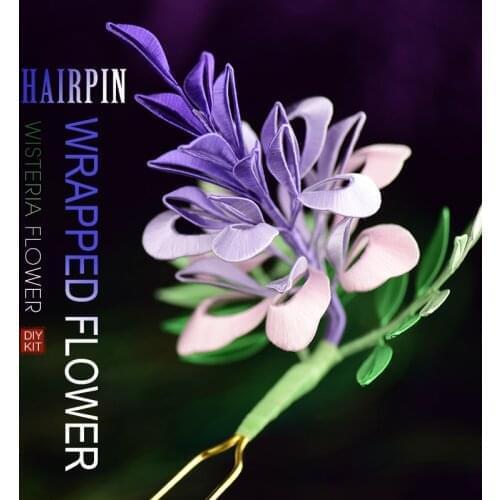 Wisteria flower hairpin DIY kit Traditional hand-wrapped flowers Classical hair accessories Handicraft Silk entanglement